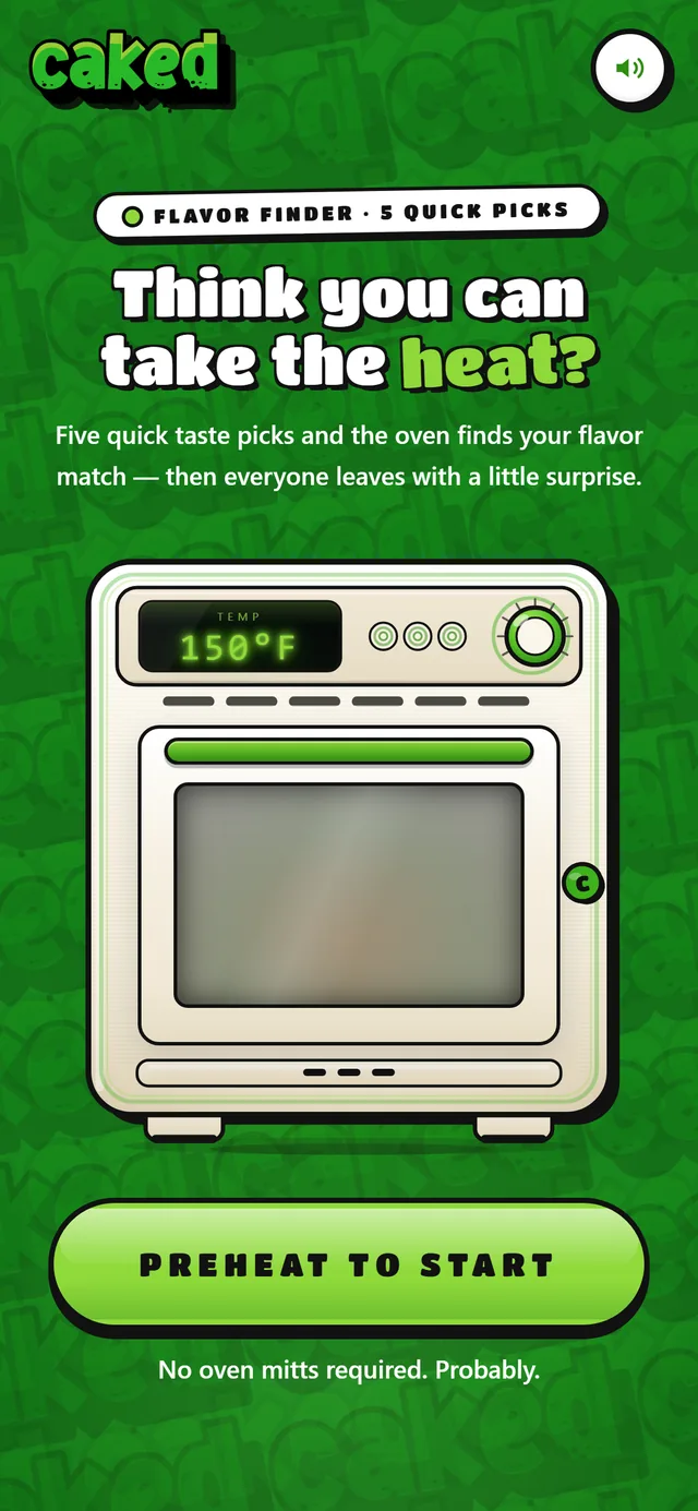 Flavor Finder quiz — cartoon oven game screen