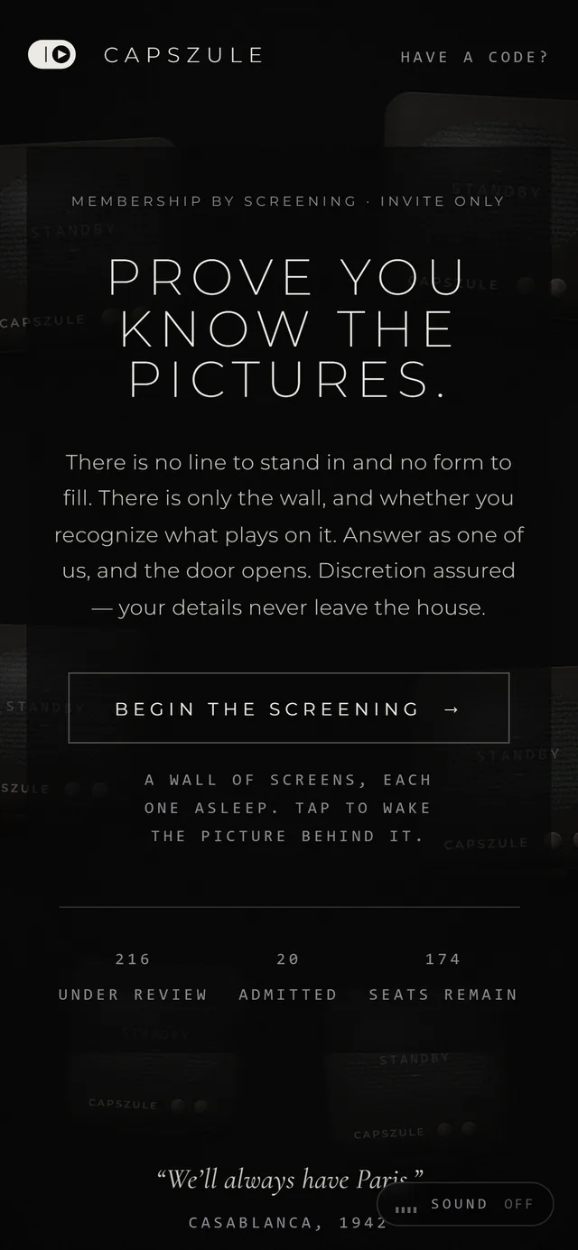 The Screening — invite-only trivia wall